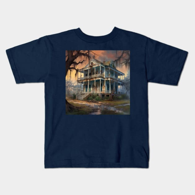 Derelict Plantation House by the Swamp Kids T-Shirt by EpicFoxArt
